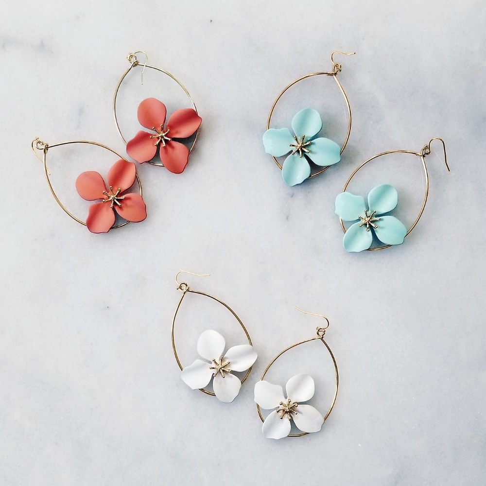 Coral Floral Dangle Earrings